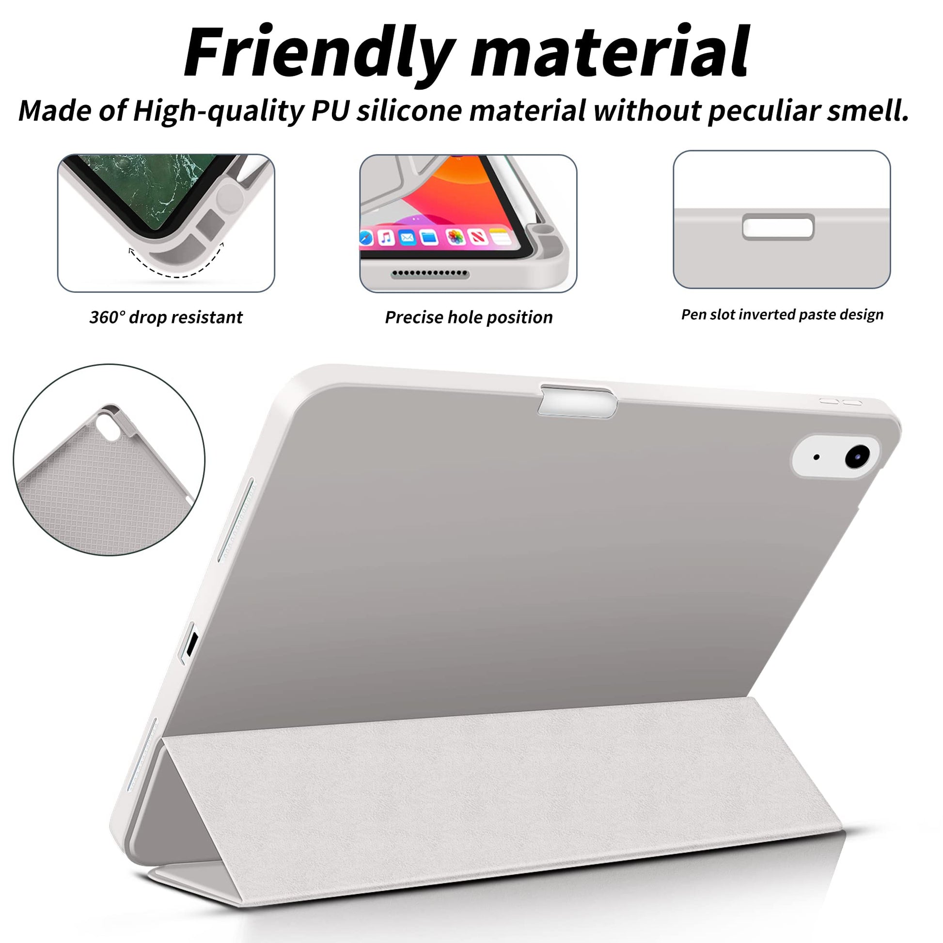 iPad Air 5th Generation 2022 / iPad Air 4th Generation 2020 10.9-inch Case with Pencil Holder, Slim Trifold Stand Case with Soft TPU Back Cover, Auto Sleep/Wake for iPad Air 5/4 Case, Gray