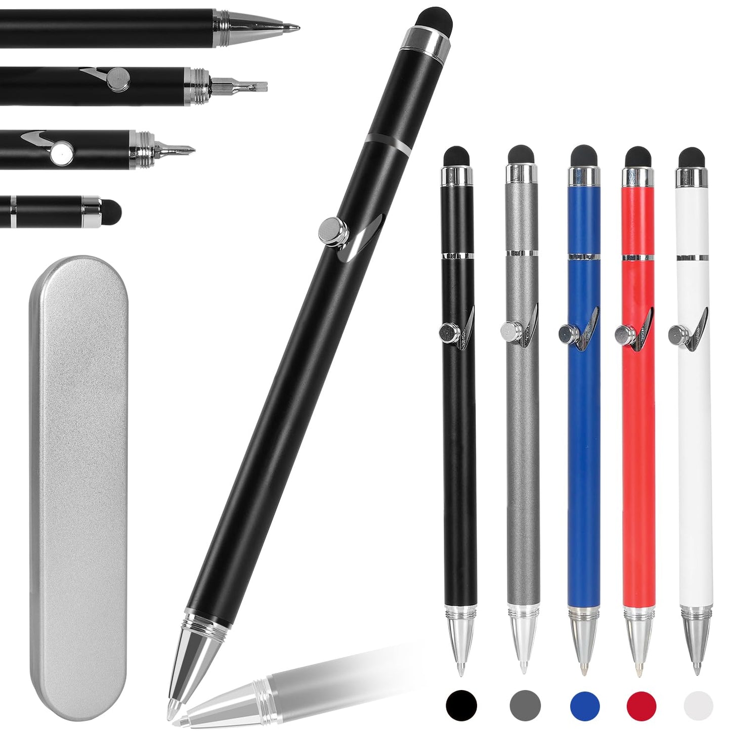 Black 6-in-1 Bolt Action Pen with Stylus and Screwdriver