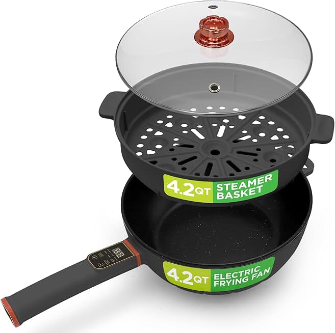 4L Electric Frying Pan and Steamer with Touch Control