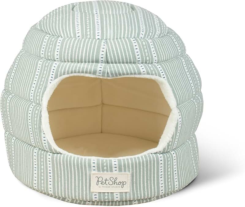 Block Stripe Dusty Sage 2-in-1 Pet Bed and Hut