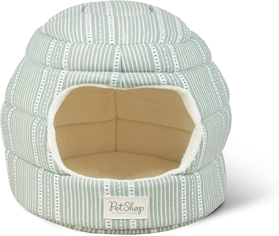 Block Stripe Dusty Sage 2-in-1 Pet Bed and Hut