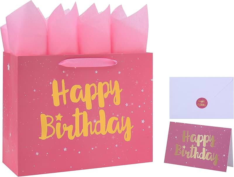Large Pink Gift Bag with Card and Tissue Papers