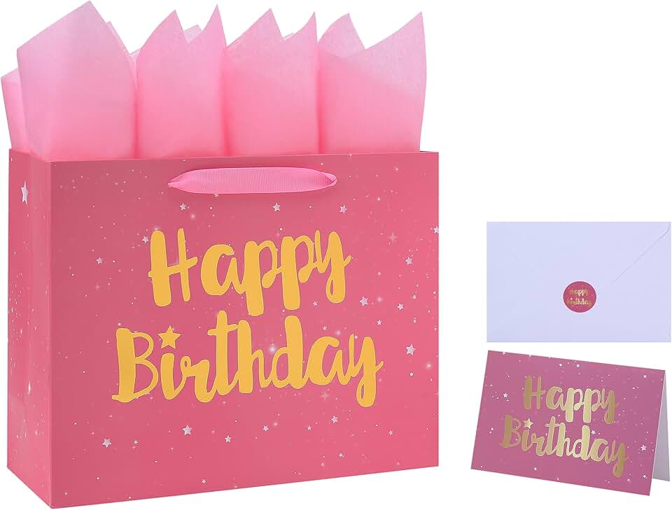 Large Pink Gift Bag with Card and Tissue Papers