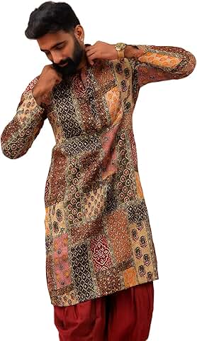 Men's Printed Cotton Blend Kurta for Festive Occasions