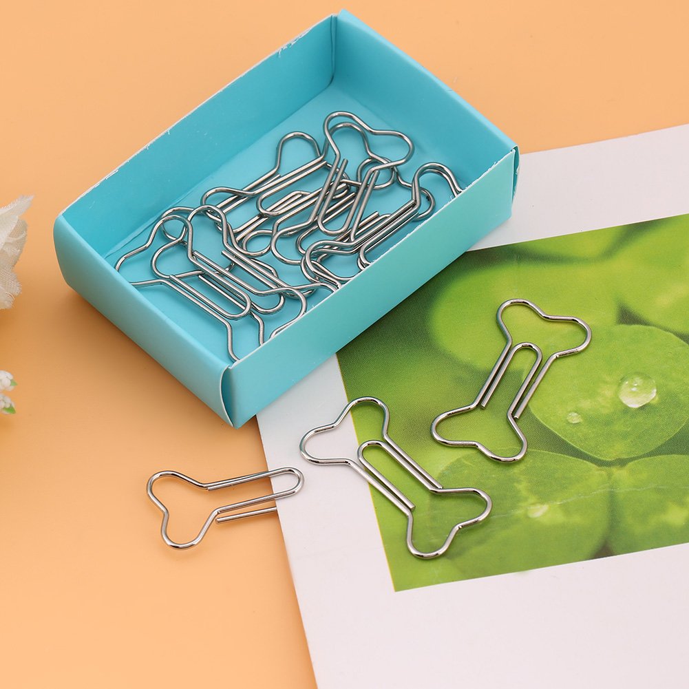 12 Bone-Shaped Metal Paperclips for Office Use