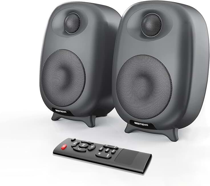 60W Powered Studio Monitor with Bluetooth and Adjustable Bass