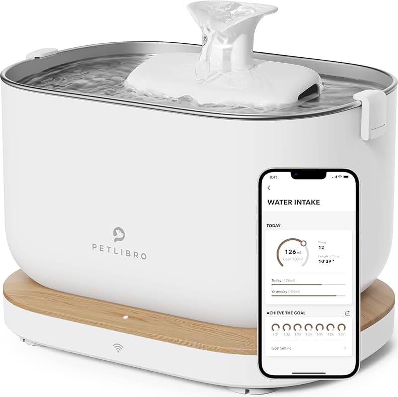 App-Controlled Cat Water Fountain with Stainless Steel Tray