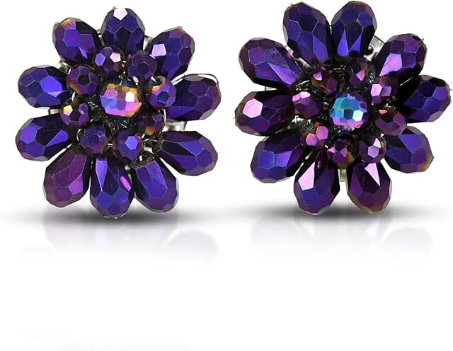 Colorful Tropical Garden Purple Crystal Flower Earrings