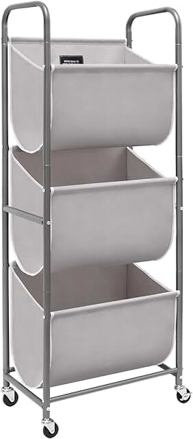 Vertical 120L Laundry Hamper with 3 Sections and Wheels