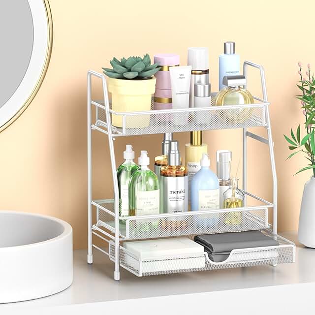 Two-Tier Bathroom Counter Organizer with Drawers