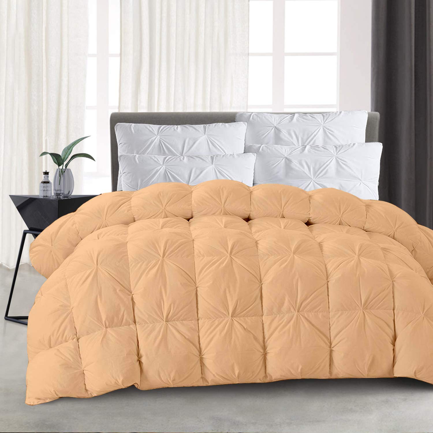 All-Season 500 GSM Peach Goose Down 3 Pieces Quiled Pinch Pleated Comforter Set Comforter  2 Pillow Cases) 600 Series Duvet Insert Oversized King