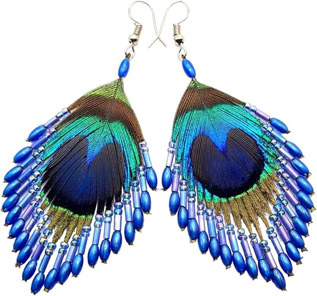 Iridescent Peacock Feather Earrings for Women