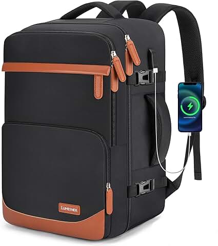 Large water-resistant travel backpack with USB port