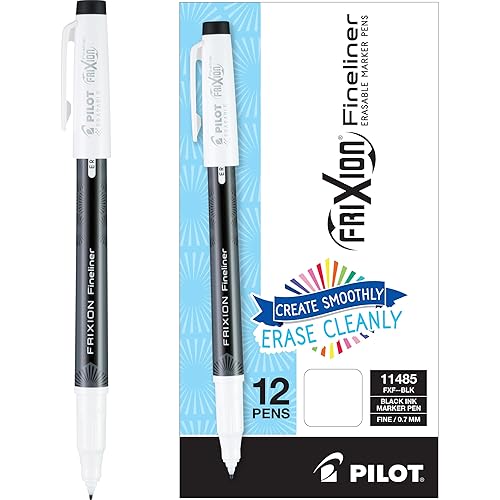 Pack of 12 Black Fine Point Erasable Marker Pens