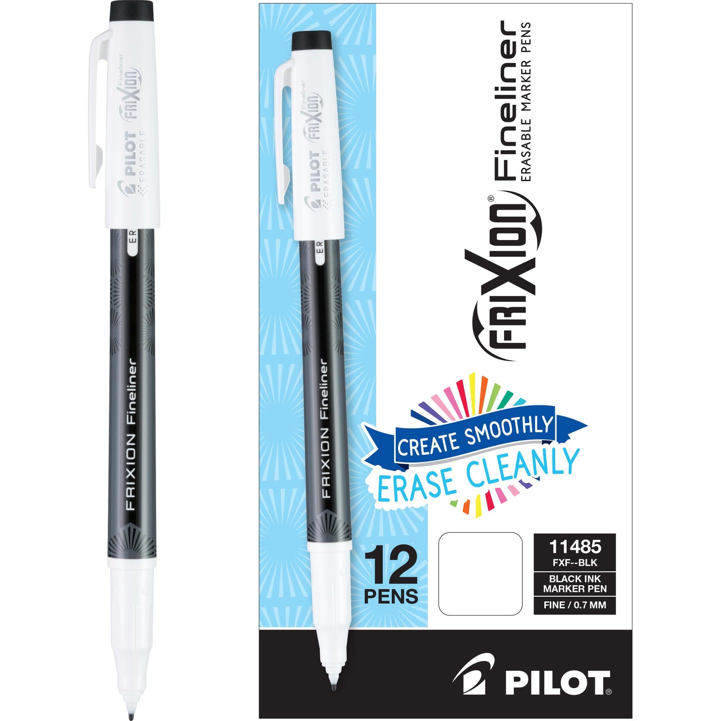 Pack of 12 Black Fine Point Erasable Marker Pens