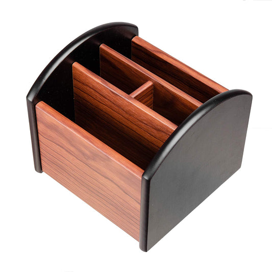 Wooden 4-Compartment Revolving Desk Organizer