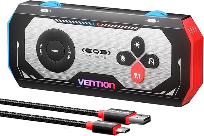USB External Sound Card with 7.1 Surround Sound and RGB Light