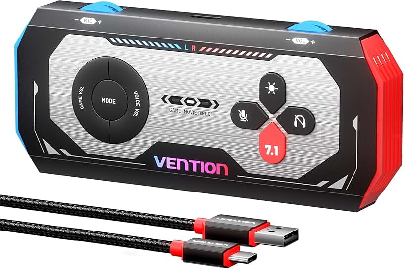 USB External Sound Card with 7.1 Surround Sound and RGB Light