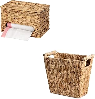 Wicker Trash Basket with Lid and Wooden Handles