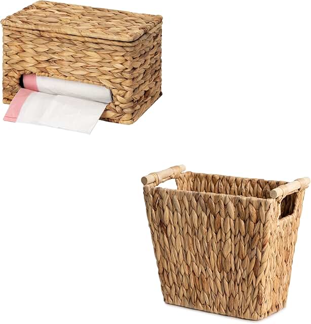 Wicker Trash Basket with Lid and Wooden Handles