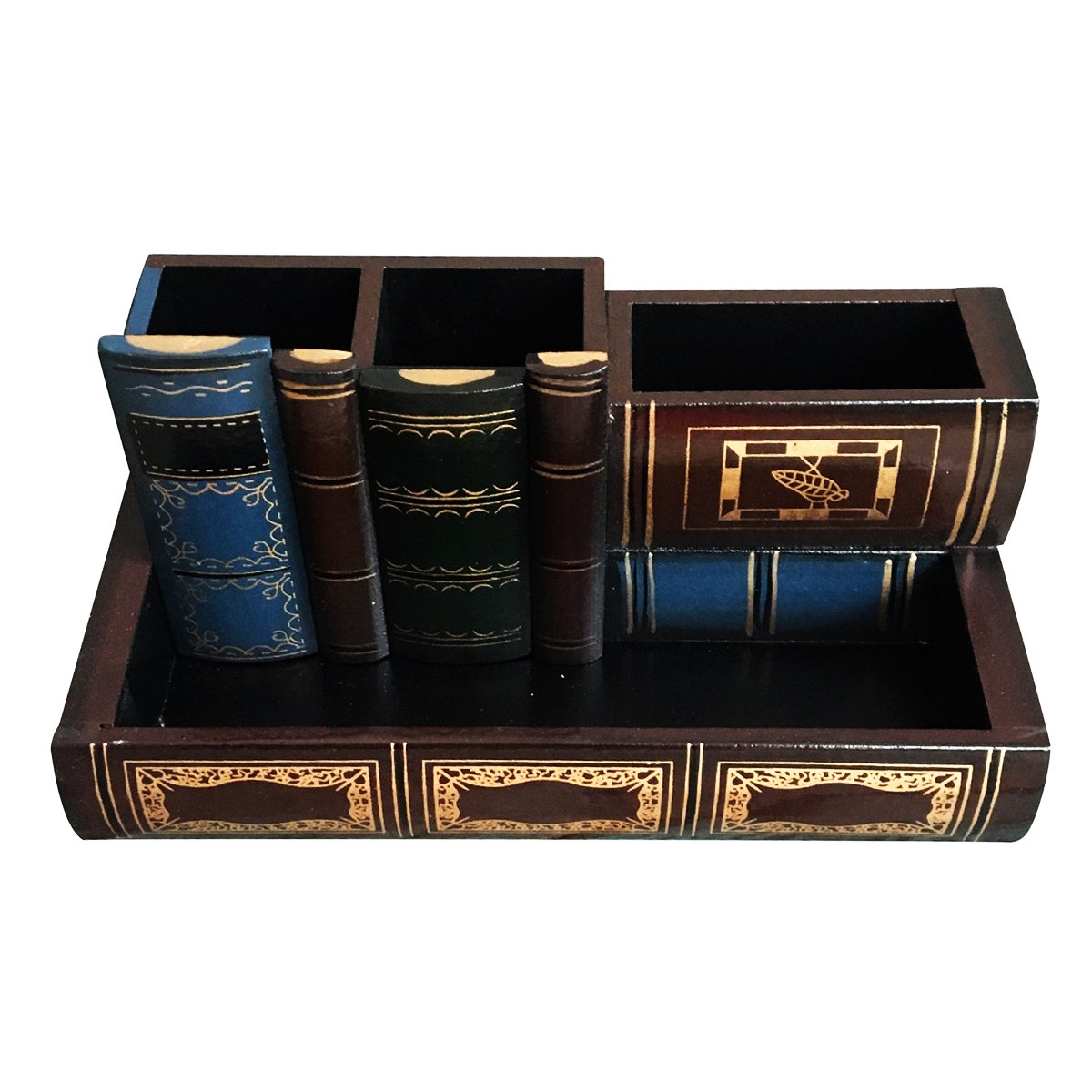 Decorative Wooden Pen Holder with Storage