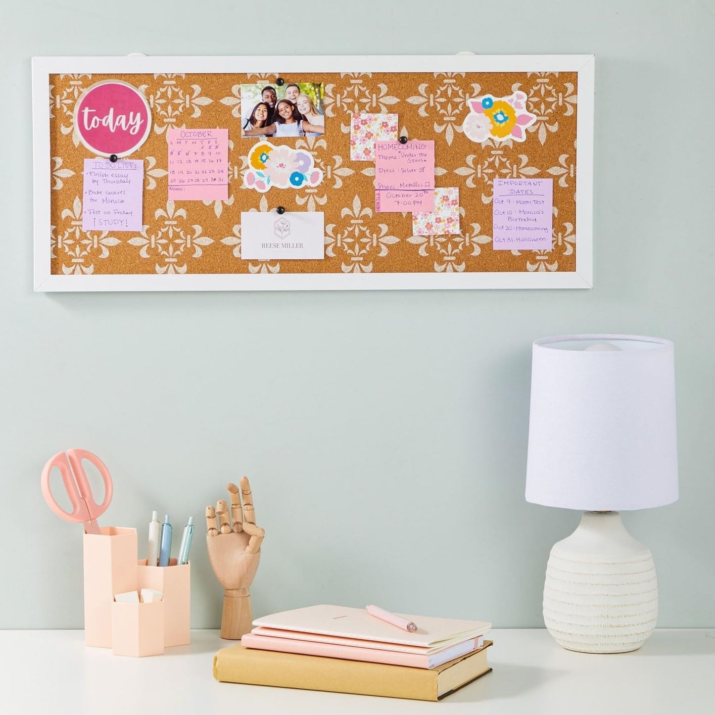 Decorative Cork Bulletin Board for Walls, 10x24 inches