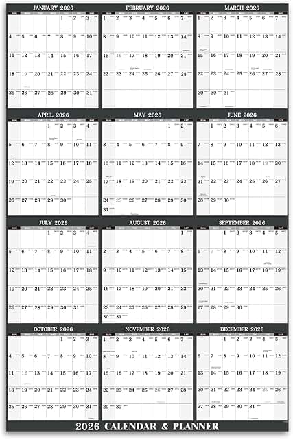 2026 Yearly Wall Calendar with Julian Dates