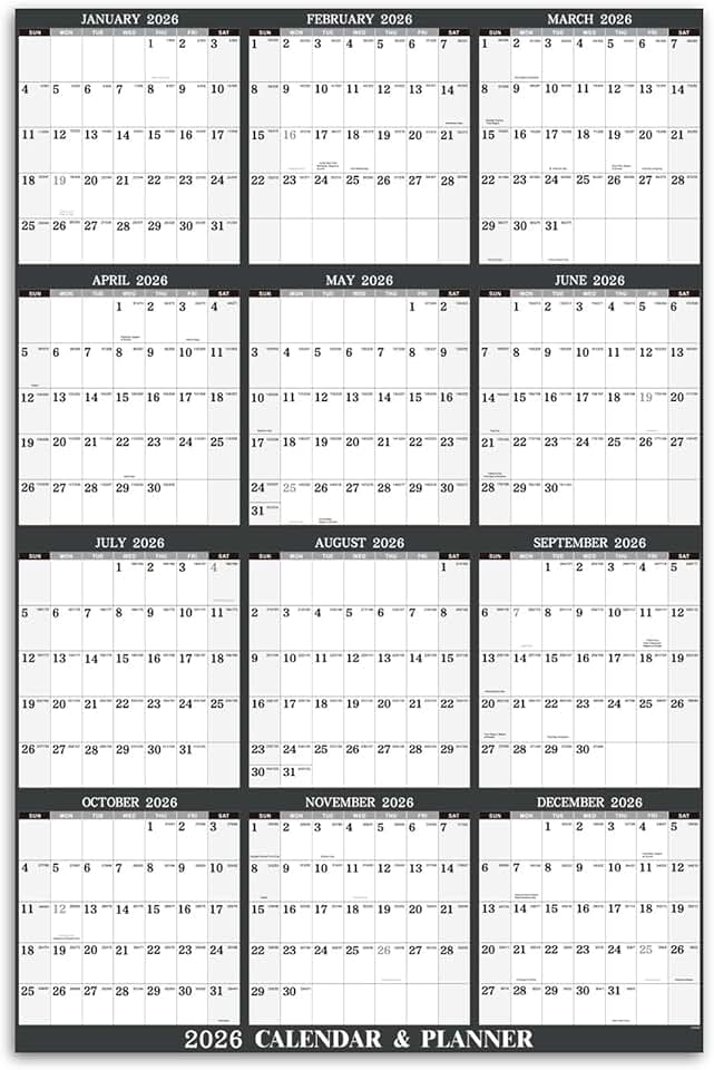 2026 Yearly Wall Calendar with Julian Dates