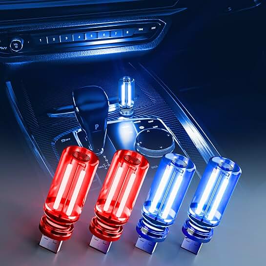 Set of 4 USB Car Night Lights with Touch Dimmable LED Bulbs
