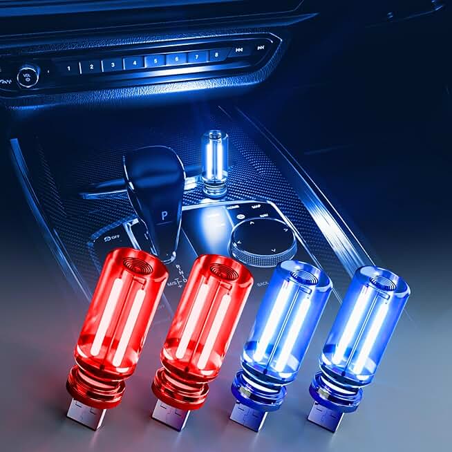 Set of 4 USB Car Night Lights with Touch Dimmable LED Bulbs