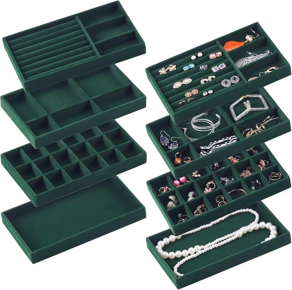 Set of 8 Green Stackable Jewelry Organizer Trays