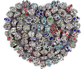 Set of 60 Assorted Silver-Plated European Beads for Jewelry Making