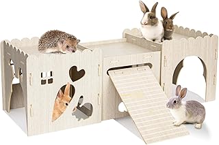 Wooden Bunny and Hedgehog Playhouses (3 Beige Houses)