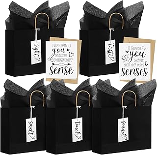 Five Sense Gift Bag with Tags, Kraft Paper, Black