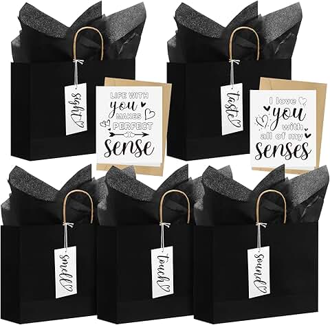 Five Sense Gift Bag with Tags, Kraft Paper, Black