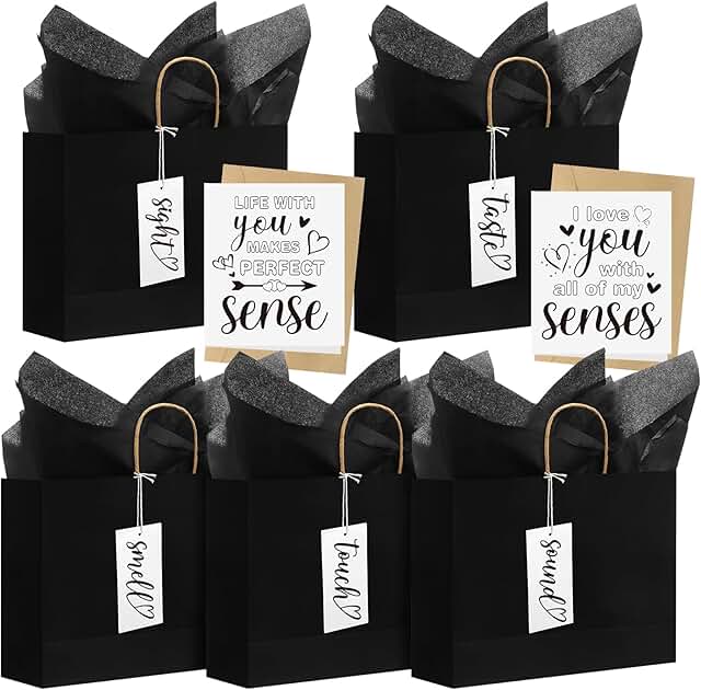 Five Sense Gift Bag with Tags, Kraft Paper, Black