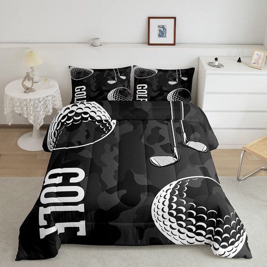 Golf Print Bedding Comforter Sets Black Camo Bedding Set Twin Kids Boys Teens Camouflage Duvet Insert Sports Themed Quilted Comforter,Golf Balls Gaming Bedding 2pcs Soft Microfiber Bed Set
