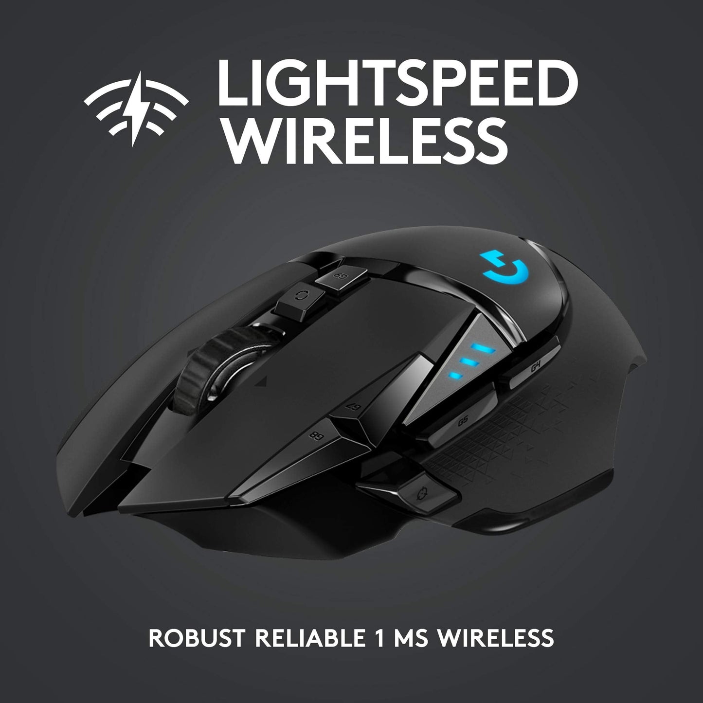 502 Lightspeed Wireless Gaming Mouse with Hero 25K Sensor, PowerPlay Compatible, Tunable Weights and Lightsync RGB - Black