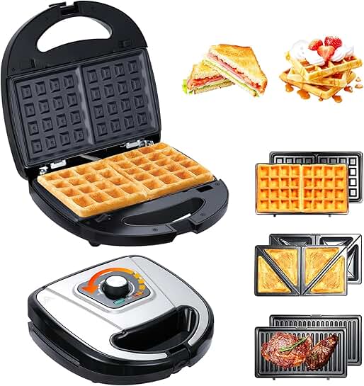 3-in-1 Waffle Maker with Removable Plates