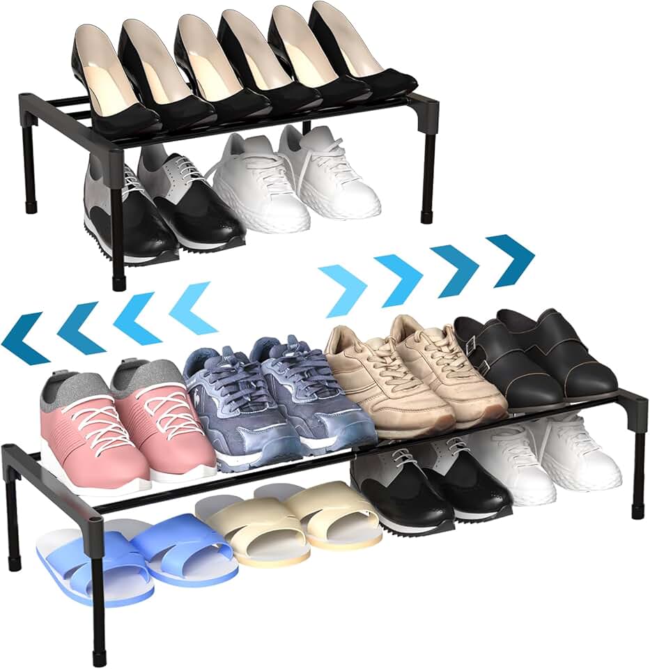 Expandable 2-Piece Metal Shoe Rack, 16-30 inches