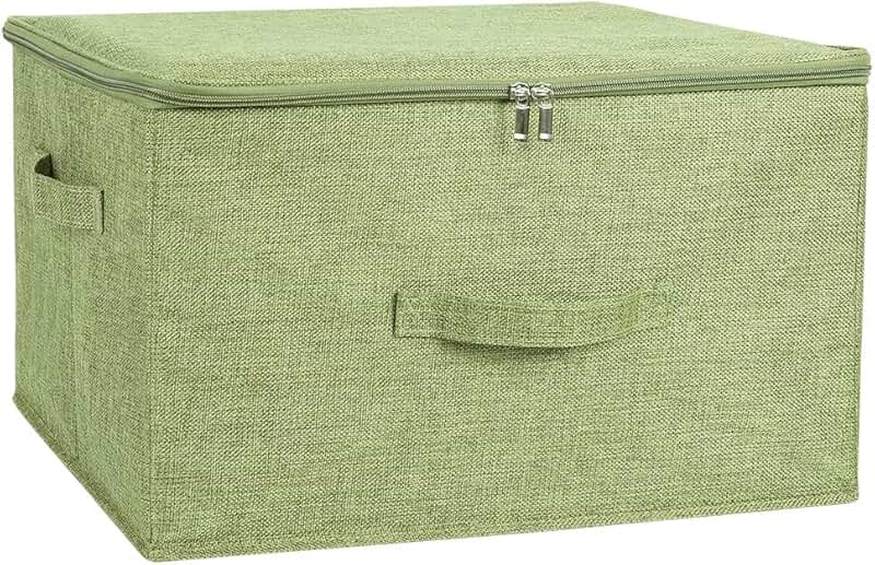 Large Green Zippered Fabric Storage Bins with Handles