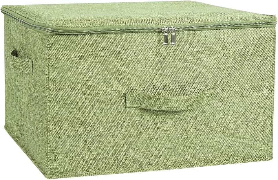 Large Green Zippered Fabric Storage Bins with Handles