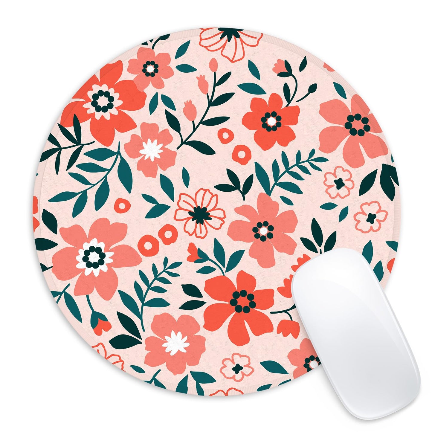 Round Red Flower Mouse Pad with Non-Slip Base