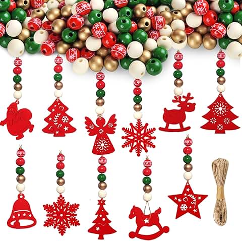 200 Christmas Wooden Beads for Crafts and Decor