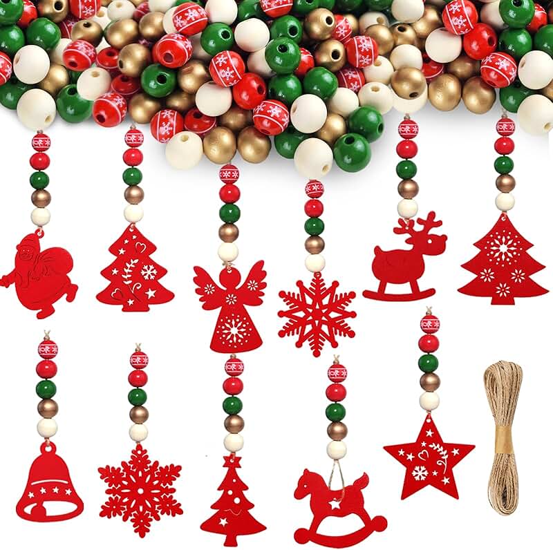 200 Christmas Wooden Beads for Crafts and Decor