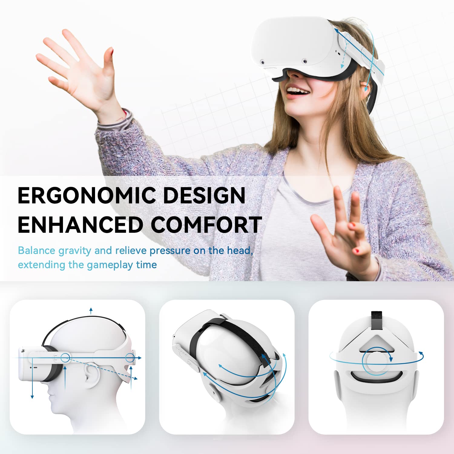 Adjustable Head Strap Compatible with Meta/Oculus Quest 2, Replacement for Quest 2 Elite Strap Accessories for Enhanced Support and Comfort in VR, Suitable for Children and Adults