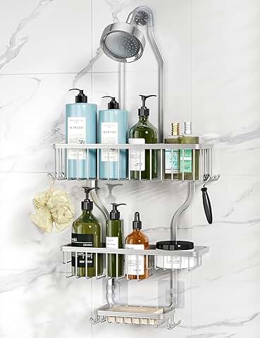 Hanging Shower Caddy with Hooks and Soap Basket