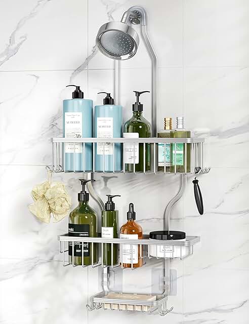Hanging Shower Caddy with Hooks and Soap Basket