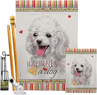 White Poodle Garden Flag Kit with Dog Design