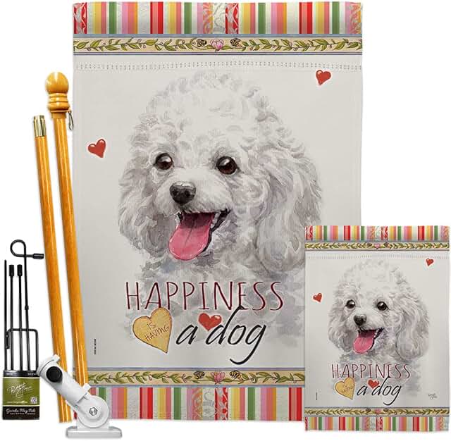 White Poodle Garden Flag Kit with Dog Design